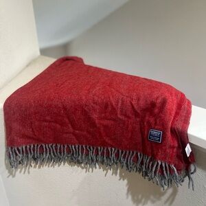 Faribault Woolen Mill Co Virgin Wool Red Throw Blanket Fringe USA Made  50" x 72